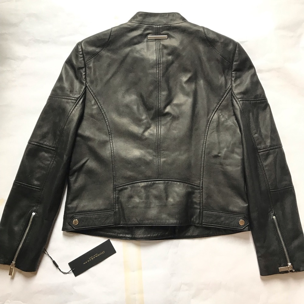 Authentic Donna Karan New York Leather Moto Jacket Black Large - Picture 3 of 16
